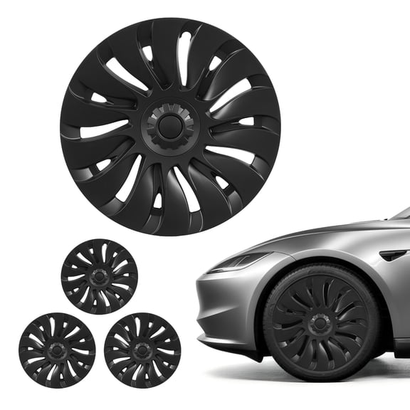 VEVOR Hubcaps Wheel Covers for 2021-2024 Tesla Model Y, 19 Inch Set of 4 Wheel Rim Cover Hubcaps OEM Style Replacement, R19 Size Snap On Car Hub Caps, Premium 14-Spoke ABS Tire Rim Caps, Matte Black