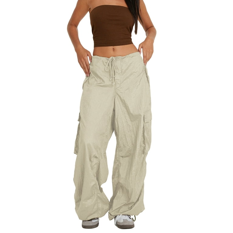 Women Baggy Hip Hop Cargo Pants With Pocket Y2k Low Waist Drawstring Loose  Joggers Cargo Trousers Casual Sweatpant Streetwear