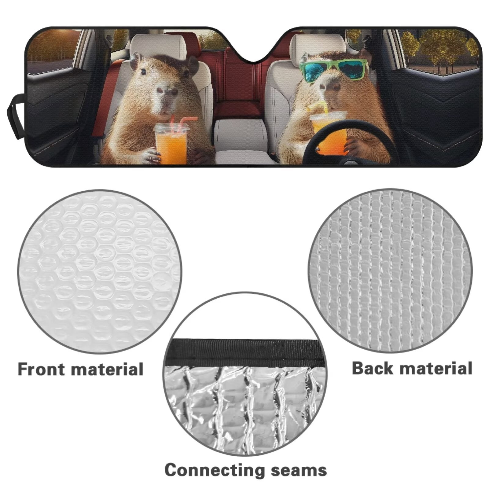 Uorisanigo Windshield Sun Shade Auto Heat Shield for Rubicon Sahara TJ JK JKU 2 Door & 4 Door Foldable Windshield Sun Visor Protect Your Car from Heat & Glare UV Ray(Capybara Animal Driving)