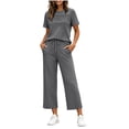thumbnail image 2 of Womens 2 Piece Outfits Sweatsuit Short Sleeve Tops and Drawstring Waist Cropped Wide Leg Pants Lounge Workout Sets, 2 of 5