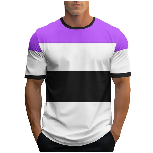 WRKEKC Chemises à Manches Courtes pour Hommes Mode Décontractée Imprimé Rayé T-Shirt Athlétique Manches Courtes Col Rond Haut Graphique Confortable