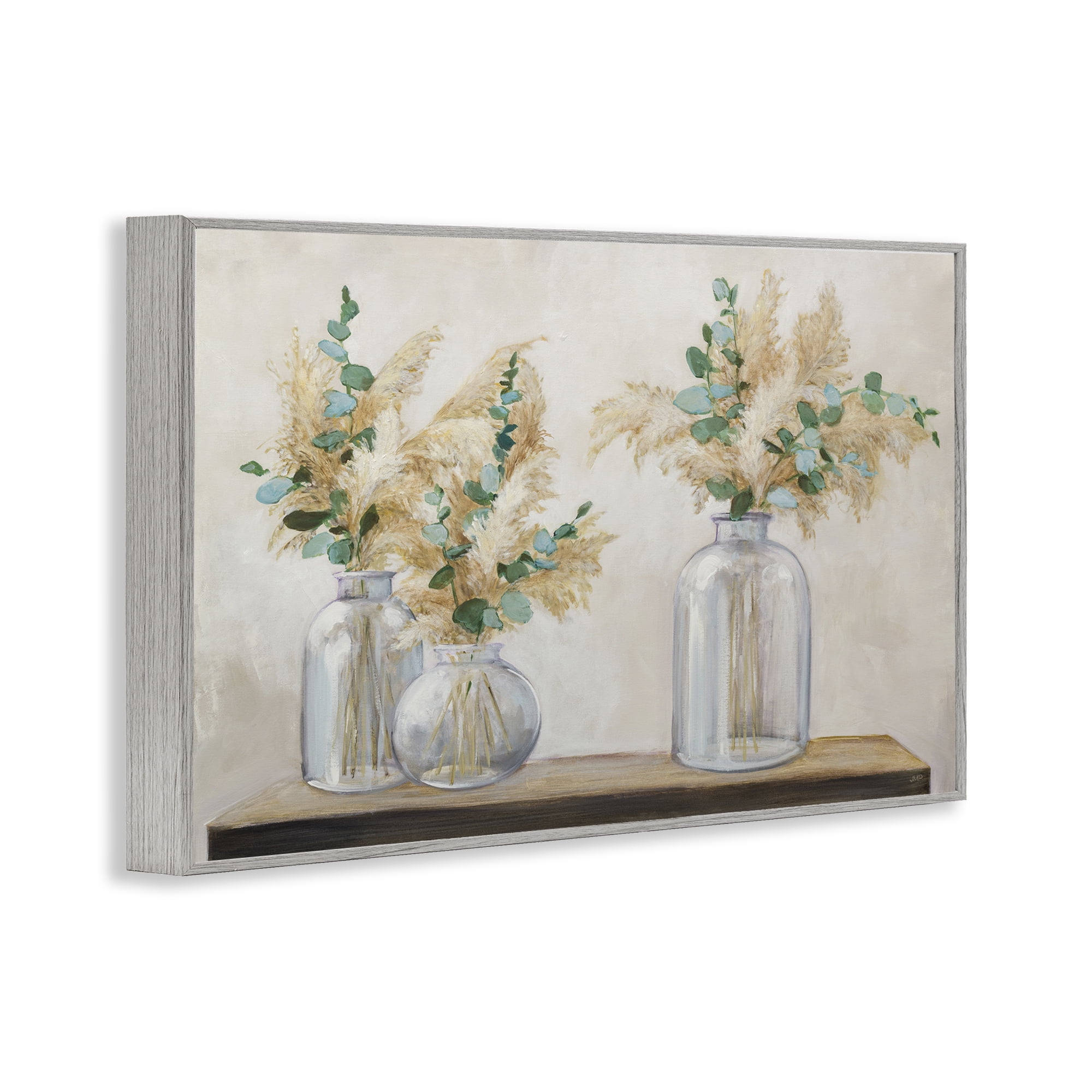 Stupell Industries Pampas & Eucalyptus Botanical & Floral Painting Gray Framed Art Print Wall Art, 24 x 16