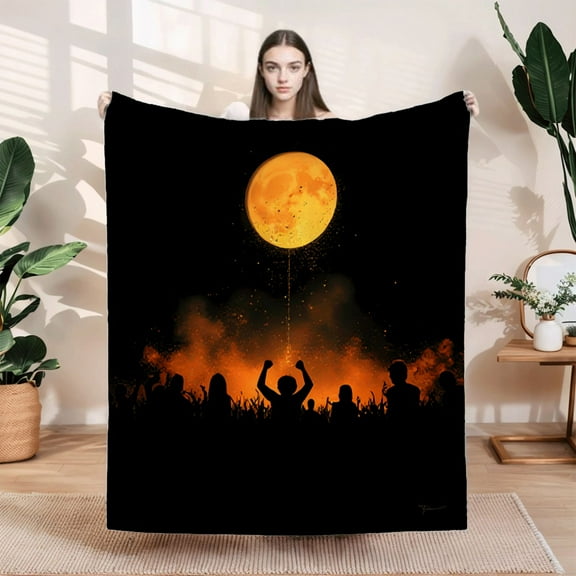 Durable Soft & Warm Flannel Blanket - Cozy Sofa & Travel Blanket with Festive Moonlit Design Perfect for Bed & Chair