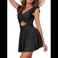 thumbnail image 3 of Traje de Baño para Mujer con Volantes y Corte Bajo, Control de Abdomen, Cuello en V, Cruzado Negro M, 3 of 10