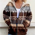 thumbnail image 3 of Women's Zip Up Hooded Jacket V Neck Fashion Printed Casual Hooded Zip Up Jacket with Pockets Loose Casual Fall Fashion Sweatshirt Outerwear, 3 of 7