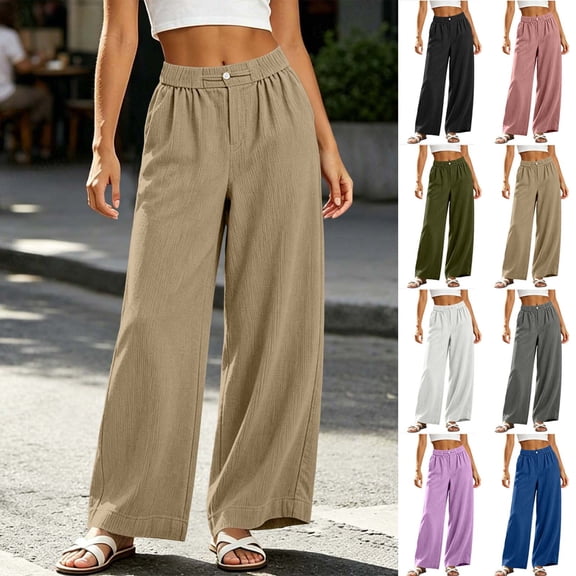 Kojanyu Women's Wide Leg Corduroy Pants High Waisted Casual Loose Trousers with Pockets Lounge Vacation Outfits