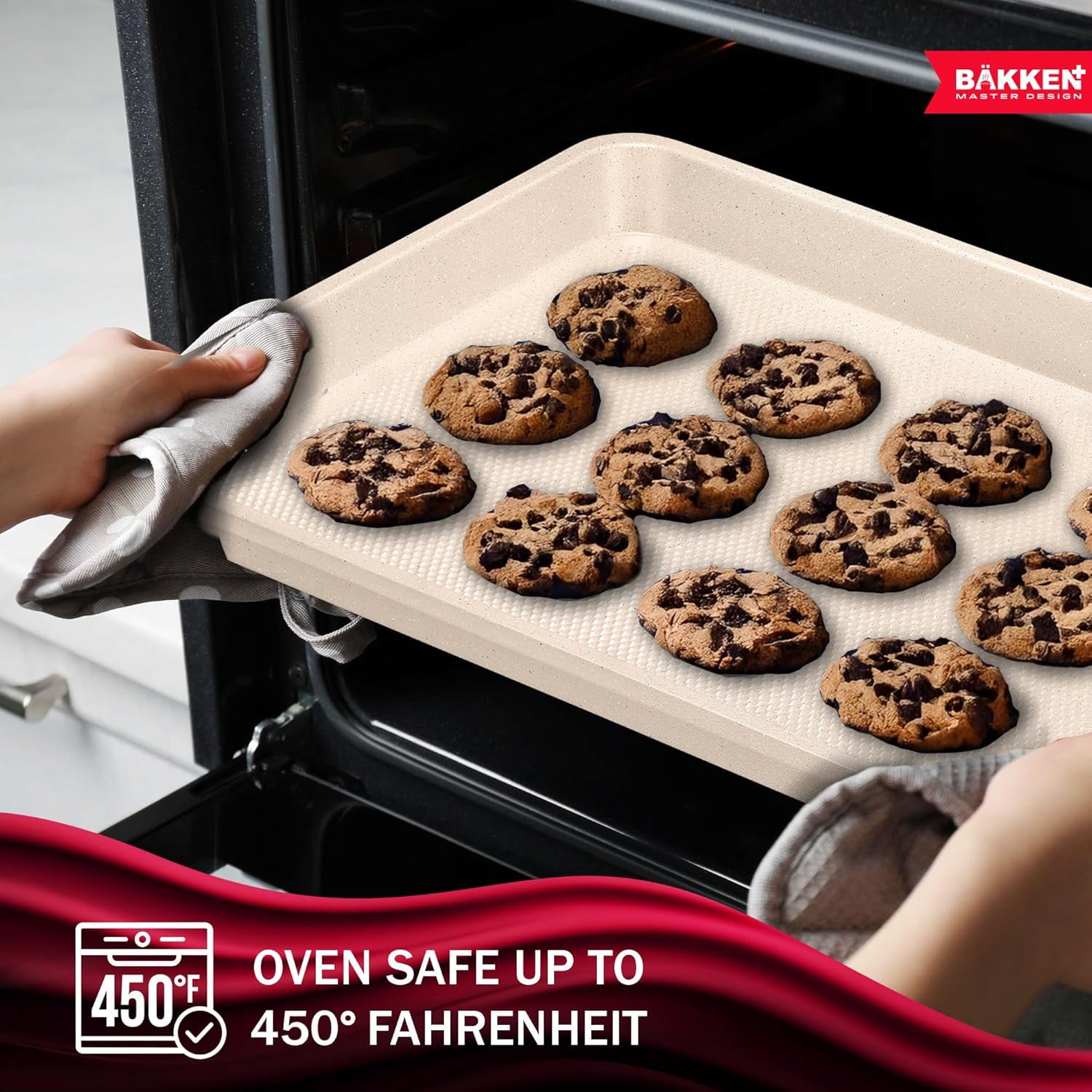 BAKKEN Baking Pan - Small, Medium, & Large Cookie Pan Nonstick, Diamond Texture Bottom, Oven Safe (450°F), Pack of 3, White Marble