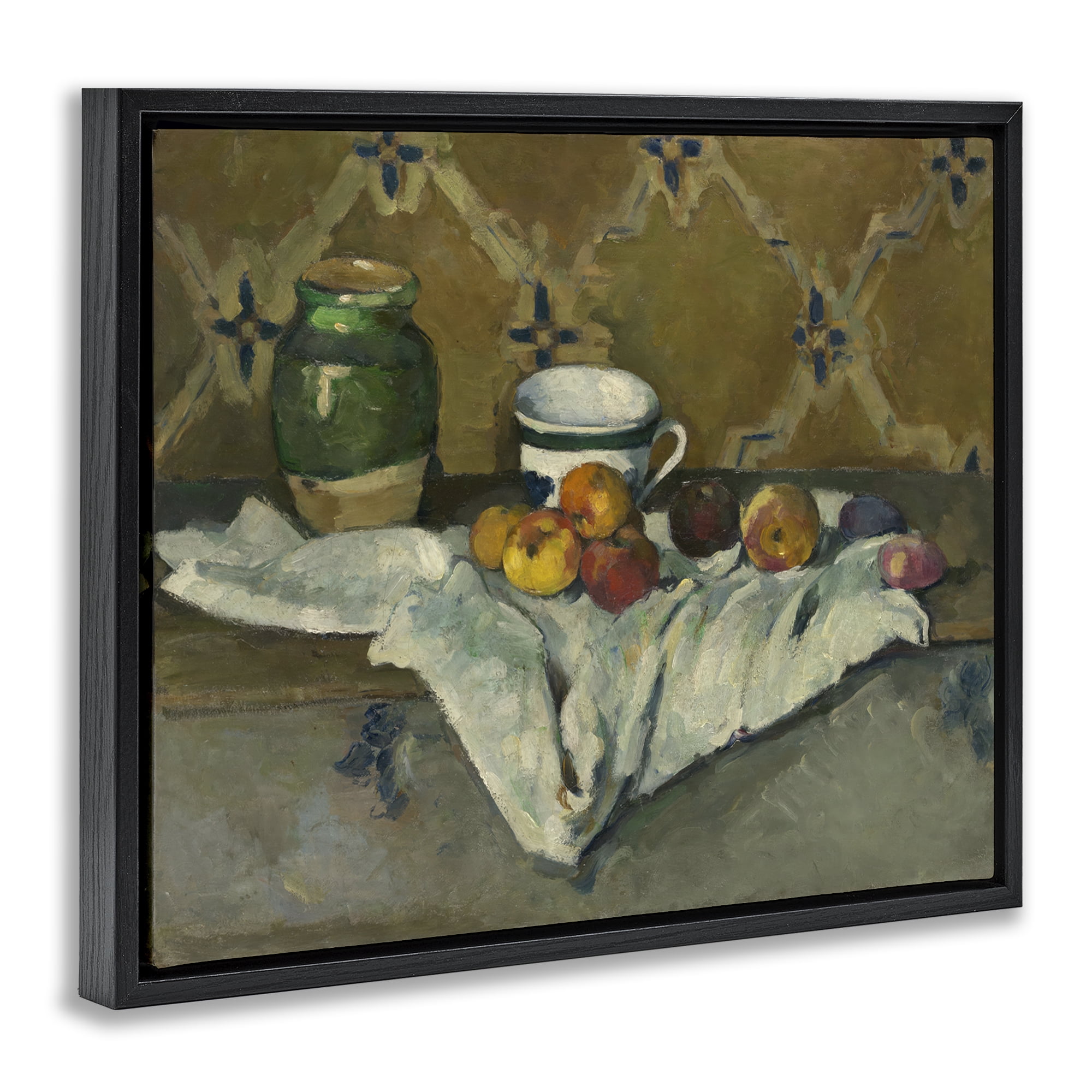 Stupell Industries Classical Cezanne Still Life Food & Beverage Painting Black Floater Framed Canvas Art Print Wall Art, 31 x 25