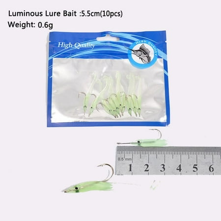 10pcs Durable Swim Luminous Portable Worm Barbed Hook Lead Jig Head Artificial Soft Bait Fish Eel Lure 5.5CM
