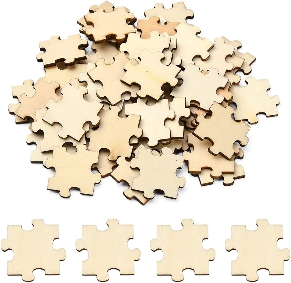 100 Pcs Puzzle Unfinished Wood Cutout Freeform Jigsaw Blank Wood Pieces ...