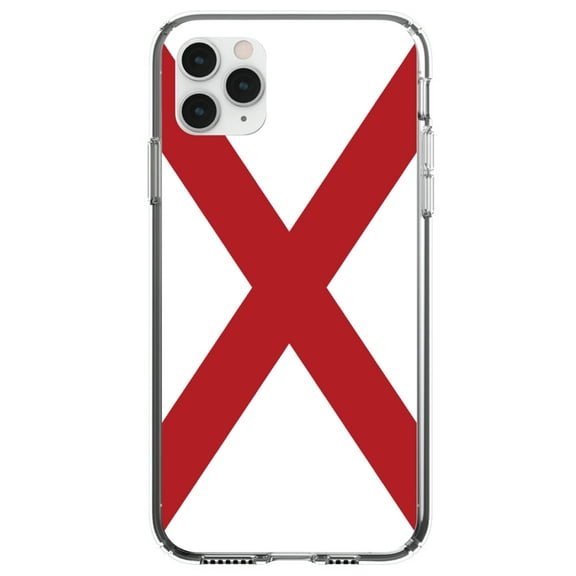 DistinctInk Clear Shockproof Hybrid Case for iPhone 12 / 12 PRO (6.1" Screen) - TPU Bumper, Acrylic Back, Tempered Glass Screen Protector - Alabama State Flag - US State Flag