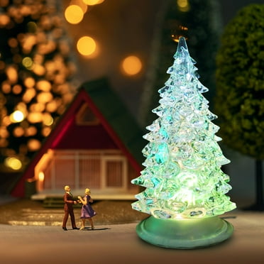 Bigersell Acrylic Christmas Tree - Tabletop Christmas Tree with Night Light - Mini Christmas Tree Light up 7 Colors Changing Lights for Table Desk Home Decor