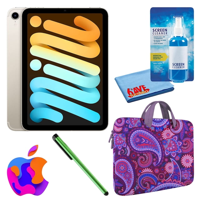 Paquete Apple iPad Mini 6 (256 GB, celular, Starlight) con funda de cachemira morada