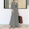 thumbnail image 2 of Baqcunre Fall Dresses For Women 2023 Women'S Casual Button Down Cotton Linen Long Shirt Dress With Pockets Women'S Casual Dresses Long Sleeve Dress For Women Grey Dress 3XL, 2 of 4