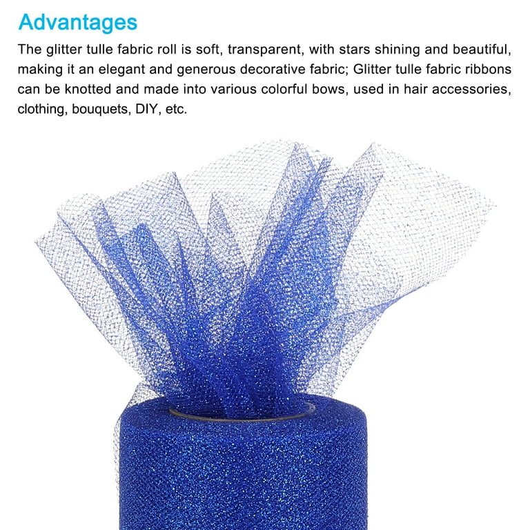 MECCANIXITY 6-Inch Wide Glitter Tulle Ribbon - 25 Yards Steel Blue Sparkly Netting For Crafts