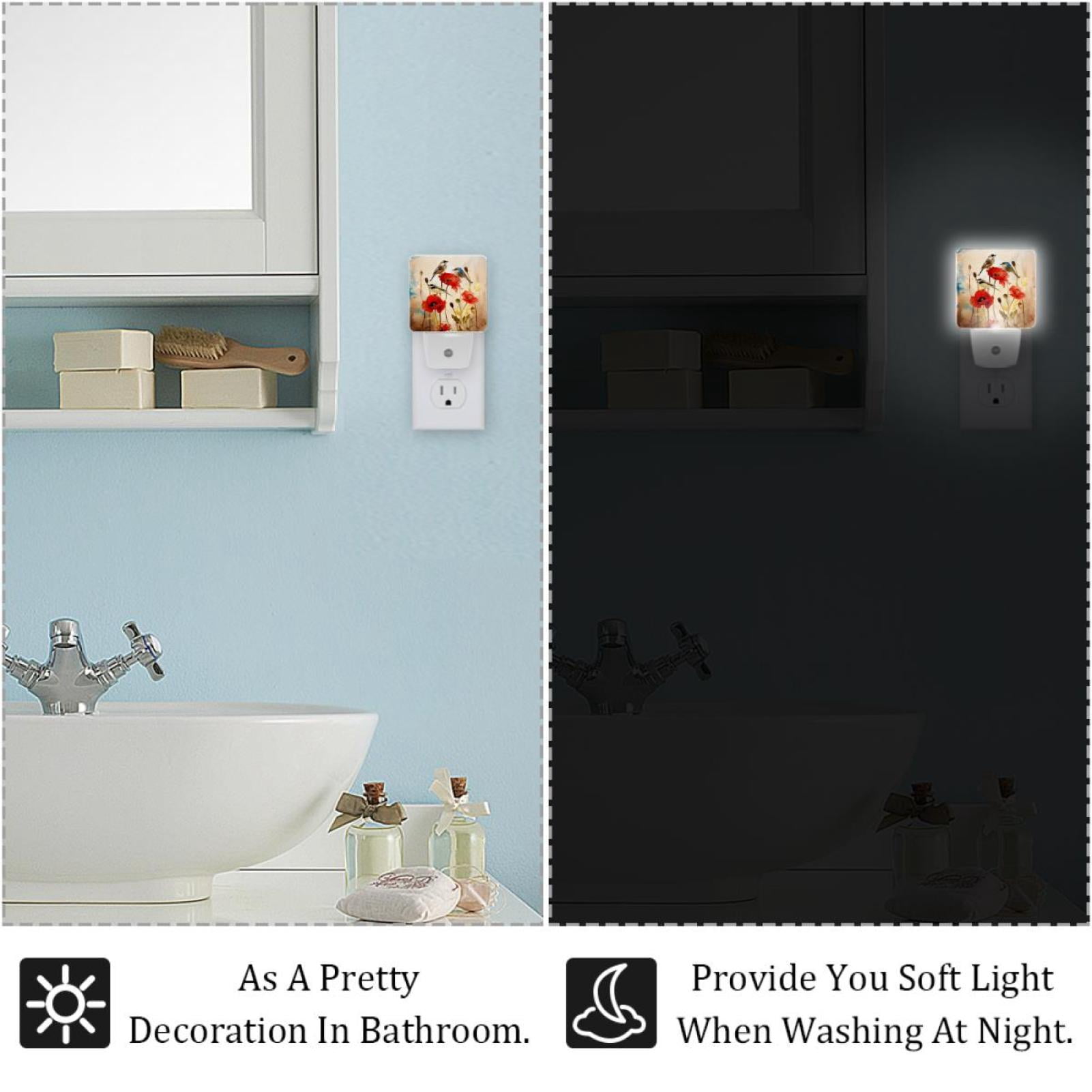 PhooArto Birds Poppy Floral Plug in LED Night Light Auto Sensor Dusk to Dawn Decorative Night for Bedroom, Bathroom, Kitchen, Hallway, Stairs, Baby's Room, Energy Saving