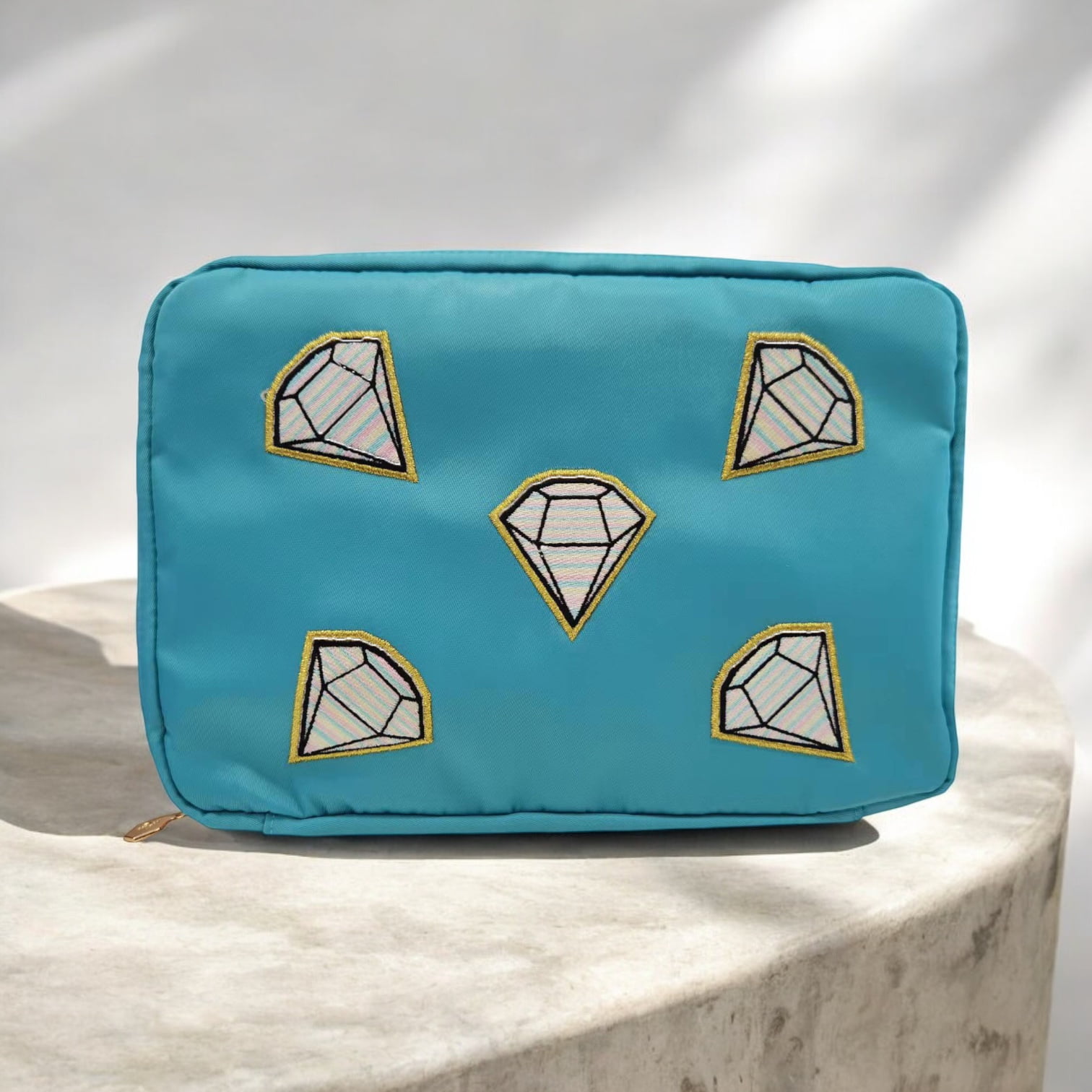 Hives and Honey - Bryn Turquoise Jewelry Travel Pouch with Embroidered Diamonds - Women's Accessory