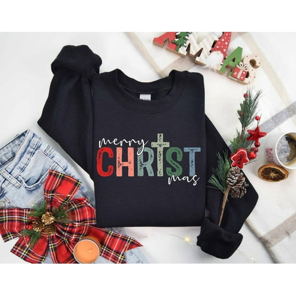 Merry Christmas Sweatshirt, Religious Christmas Sweater, Jesus-Inspired Holiday Crewneck, Gift for Christians