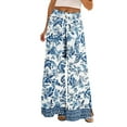 thumbnail image 2 of High Waisted Petite Wide Leg Palazzo Trousers, Boho Summer Beach Casual, Polyester Spandex, Blue M, Size S-3XL, 2 of 7