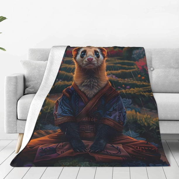 Balery Garden Meditating Weasel Manta de Felpa Suave y Acogedora – Cobija de Franela Aterciopelada para Cama, Lavable y Cálida para Sofá, Mascotas, Transpirable-40"x30"