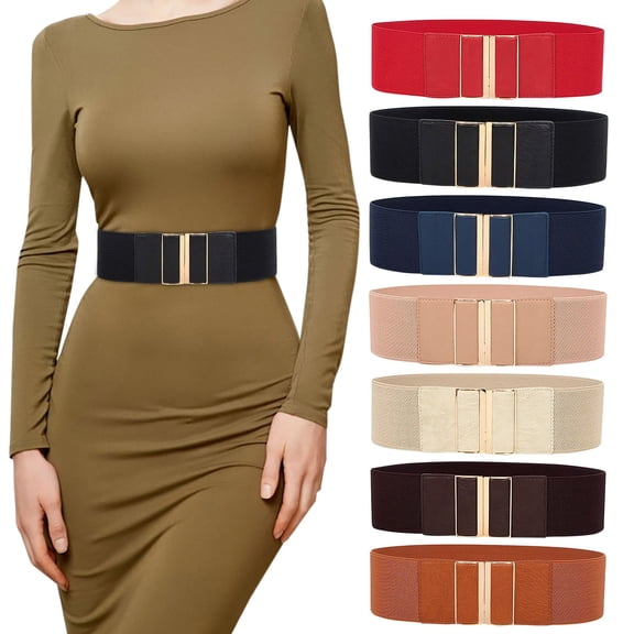 Helii Women Vintage Wide Elastic Waist Belt Stretchy Fashion Belt with Interlock Buckle
