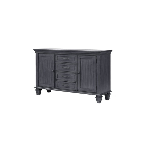 The Hamptons Collection 58” Shades of Gray Handcrafted Wood Sideboard Buffet with Pewter Oval Knobs