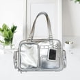 thumbnail image 4 of Hfppkn PU Leather Pin Display Ita Tote Bag Transparent Window Shoulder Handbag for Daily Use 35x11x25cm Silver, 4 of 7