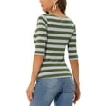 thumbnail image 3 of INSPIRE CHIC Women's Striped Shirts Slim Fit Elbow Sleeves Boat Neck T-Shirt L Army Green Grey, 3 of 7