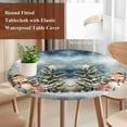 thumbnail image 3 of Christmas Round Tablecloth 55-60 Inch Round Fitted Table Cloth with Elastic Edge, Xmas Tree Snowman Snowflake Waterproof Table Cover Protector for Outdoor Picnic Party Dining, 3 of 6