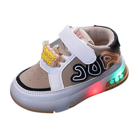 huajiao Toddler Girls Light Up Shoes Spring PU Leather Walking šlats š§winkle Lightweight Casual Cute Running Sneakers