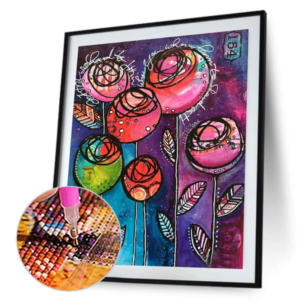 Cuadros Decorativos Kits de pintura de diamante 5D DIY Taladro redondo completo Decoración de pared de mosaico de flores abstractas Wdftyju embutido en tela