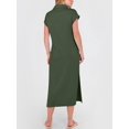 thumbnail image 4 of Women Summer Casual Midi Dresses Short Sleeve V Neck Loose Split Beach Vacation Tshirt Maxi Dress Green S, 4 of 5