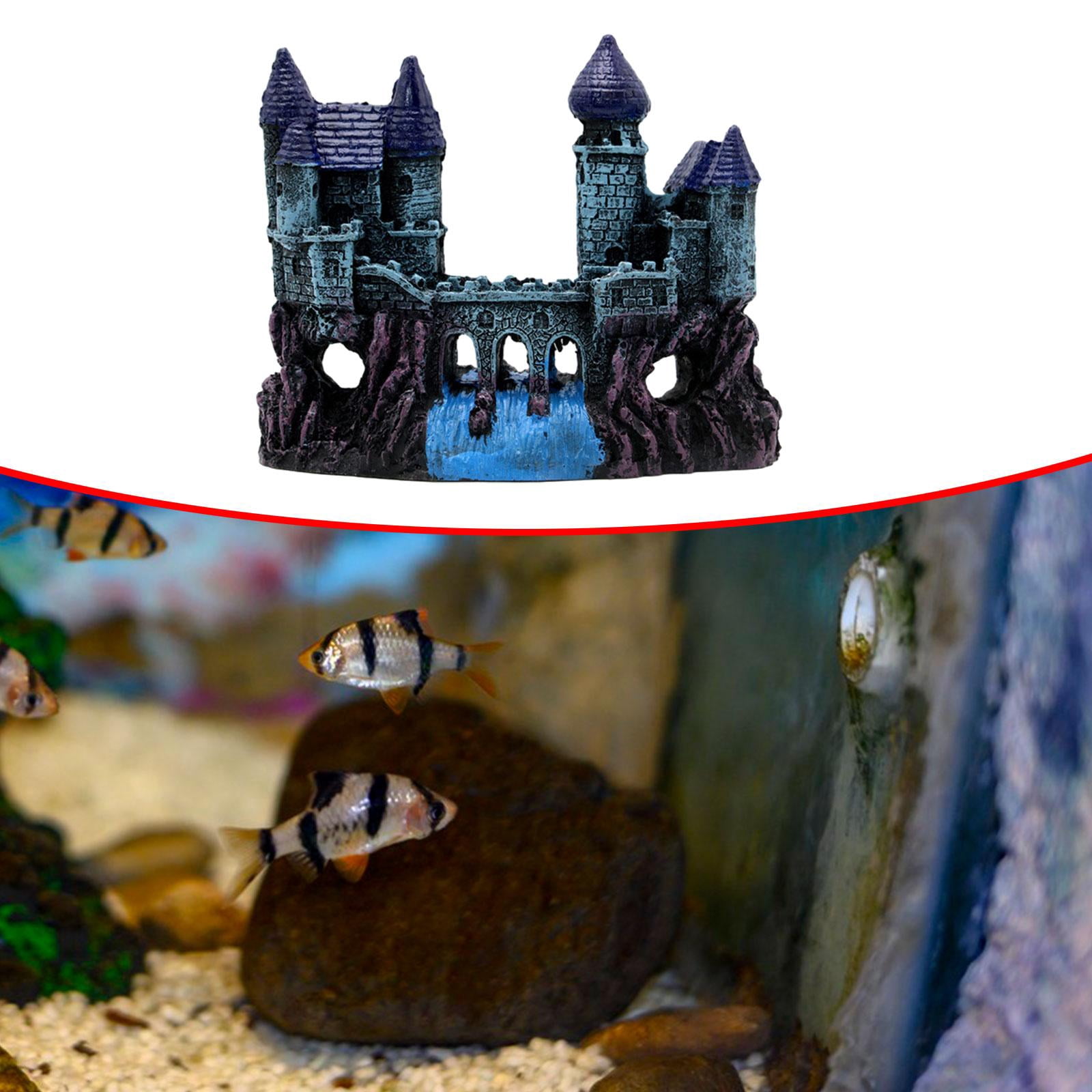 perfeclan Aquarium Castle Decorations,Hideouts Stone Cave,Resin Tank,Castle Ornament Hided House for Reptile, Accessories Decor B