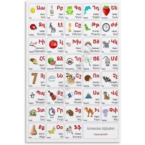Armenian Alphabet Chart Wall Art Poster for Living Room Bedroom Kitchen Office Decor