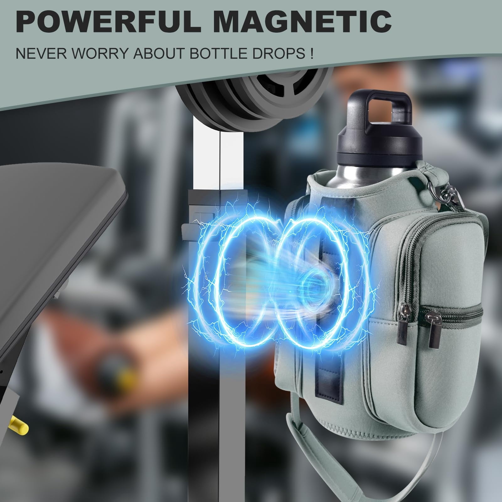 Magnetic Gym Water Bottle Bag with Transparent Window, Fits 21-40 oz