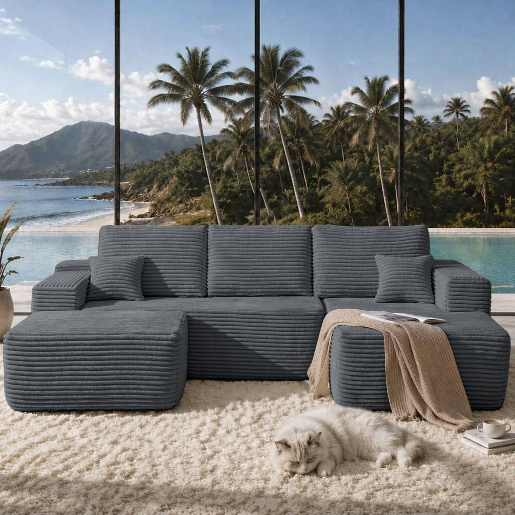Cloud Sectional Sofa 104 Inch, U-Shape Modular Couch with Side Pockets and Deep Seating, Upholstered Living Room Sofa, No Assembly Required, Grey, Right Chaise