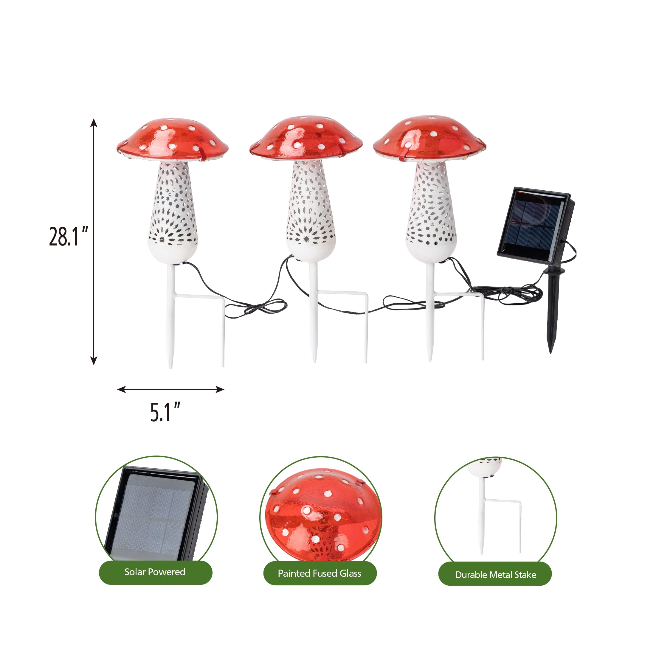 Mainstays LED Solar Mushroom Garden Stakes 3-Pack — Whimsical