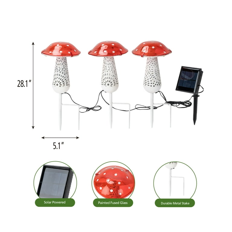 Mainstays LED Solar Mushroom Garden Stakes 3-Pack — Whimsical