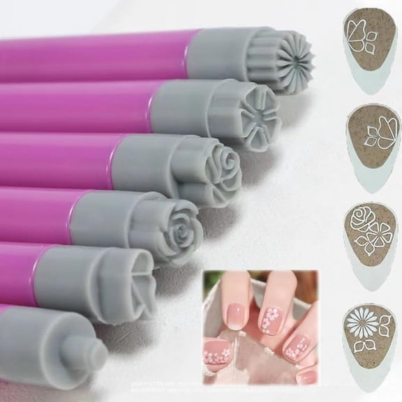 6PCS Nail Art Stamp Pen, Nail Art Flower Stamp Pen, 2024 New Precision Stamp Pen Set, Nail Art Pen with Different Design, Nail Dotting Tool, Nail Foil, Nail Art Design for Women E22