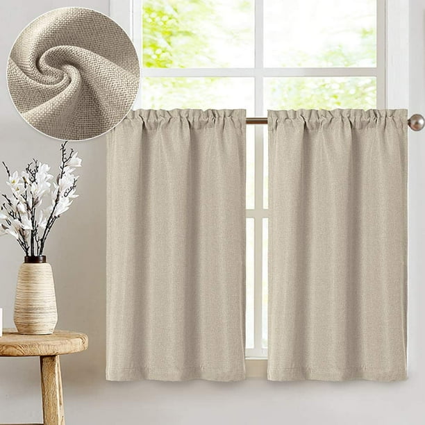 Kitchen Curtains 24 Inch Tier Faux Linen Cafe For Living Room Darkening Bedroom Window Farmhouse Rustic Half Curtain Set Rod Pocket Greyish Beige 2 Panels Com Tier Curtains Faux Linen Cafe, Half Window Curtains For Bedroom