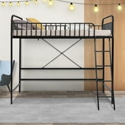 Twin Size Metal Loft Bed with Full-length Guardrail and Ladder, Space-Saving Loft Bed with Heavy Duty Metal Bed Frame for Kids - Black