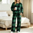 thumbnail image 2 of Two Piece Plaid Set for Women Long Sleeve Crew Neck Tops Wide Leg Pants Fall Winter Thicken Warm Soft Lounge Home Wear (XL, Army Green), 2 of 7