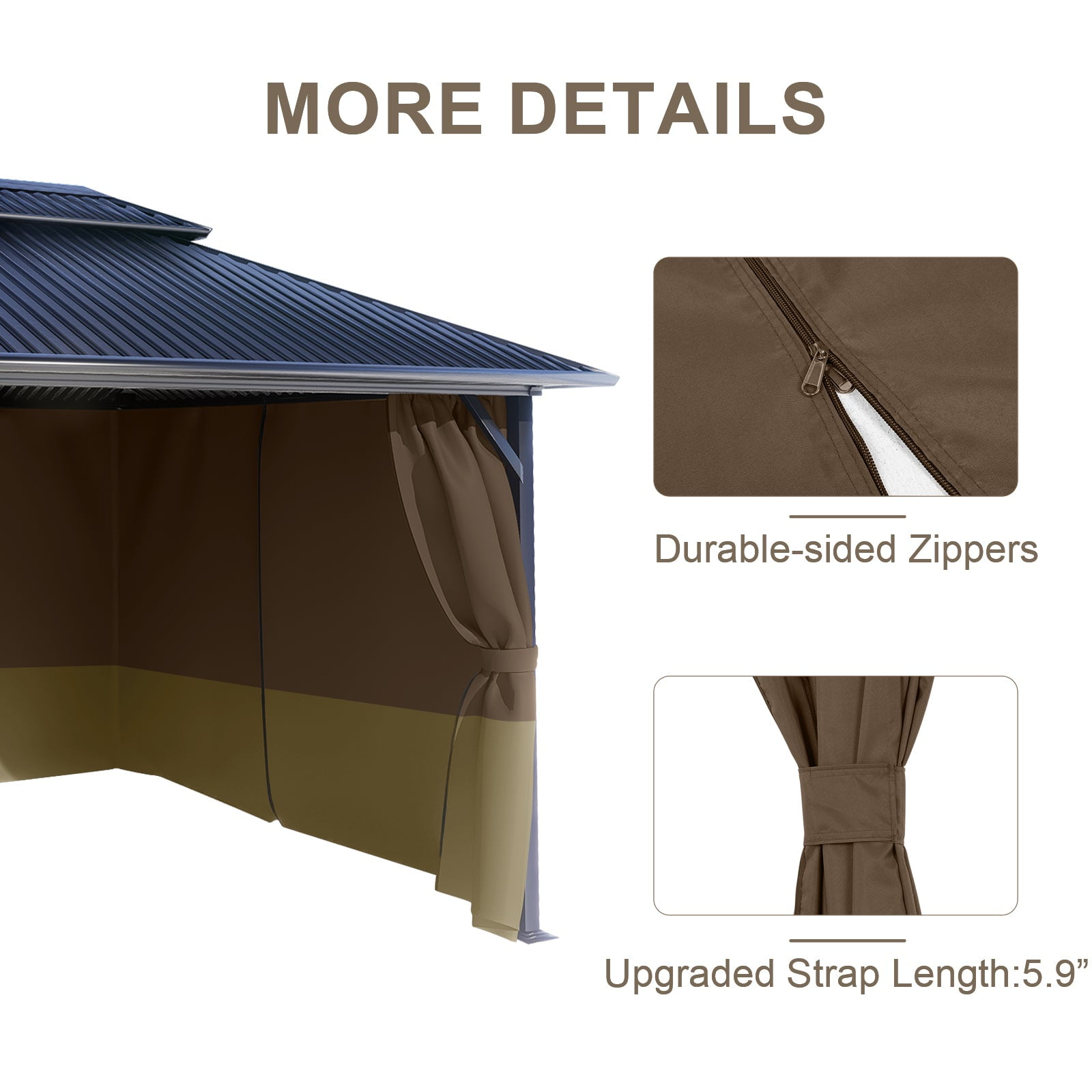 BPS 12'x14' Gazebo Replacement Curtain, Universal 4-Privacy Panel, Outdoor Gazebo Sidewalls with Zipper for Garden, Patio, Yard (Curtains Only)