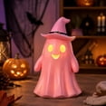 thumbnail image 5 of Light-Up Pink Ghost Figurine with Witch Hat, Resin Halloween Ghost Statue, Cute Desktop Ornament for Shelf Mantel Gothic Home Decor, 5 of 5