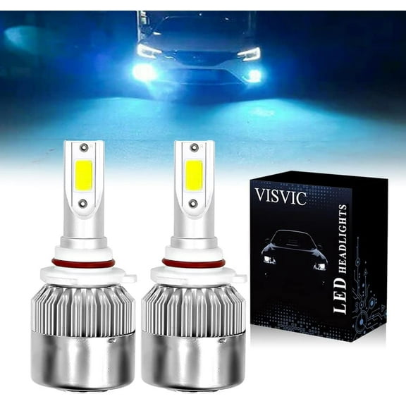 Blue Led Headlights, 9005 HB3 LED Headlight Bulbs Ice Blue 8000K COB Headlights Conversion Kit For High & Low Beam Daytime Running Lights, Plug & Play, Pack of 2