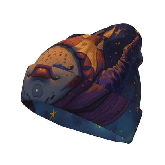 Lsque Dreamy Jester Under Stars Pattern Knitted Beanie, Unisex Winter Hat, Knit Hat Winter Beanies Thick Fisherman Beanies Cuffed Plain Skull Caps