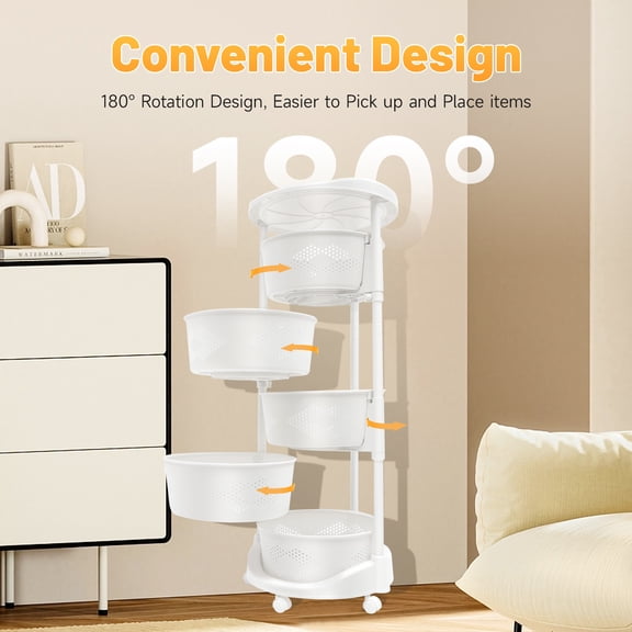 36.5*92cm 50kg Round Multi-Layer Kitchen Storage Cart PP White Storage Shelves Rotating Basket for Living Room Kitchen Home Decor