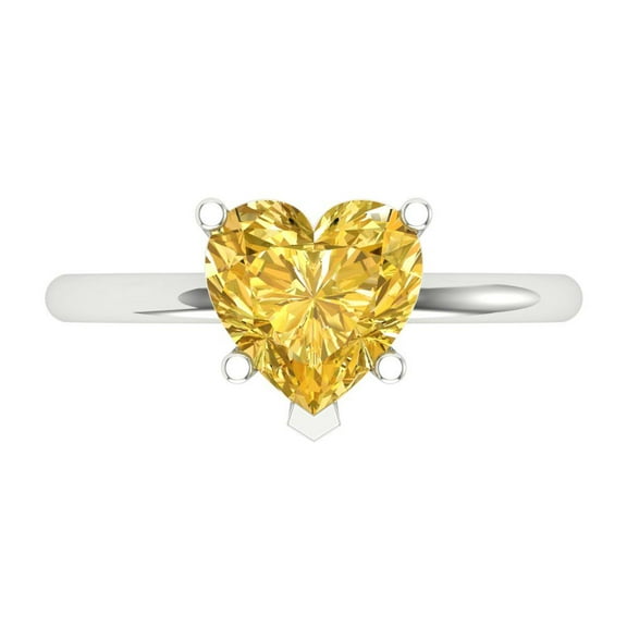 2 ct Heart Cut Simulated Yellow Diamond Solitaire 18K White Gold Womens Engagement Ring