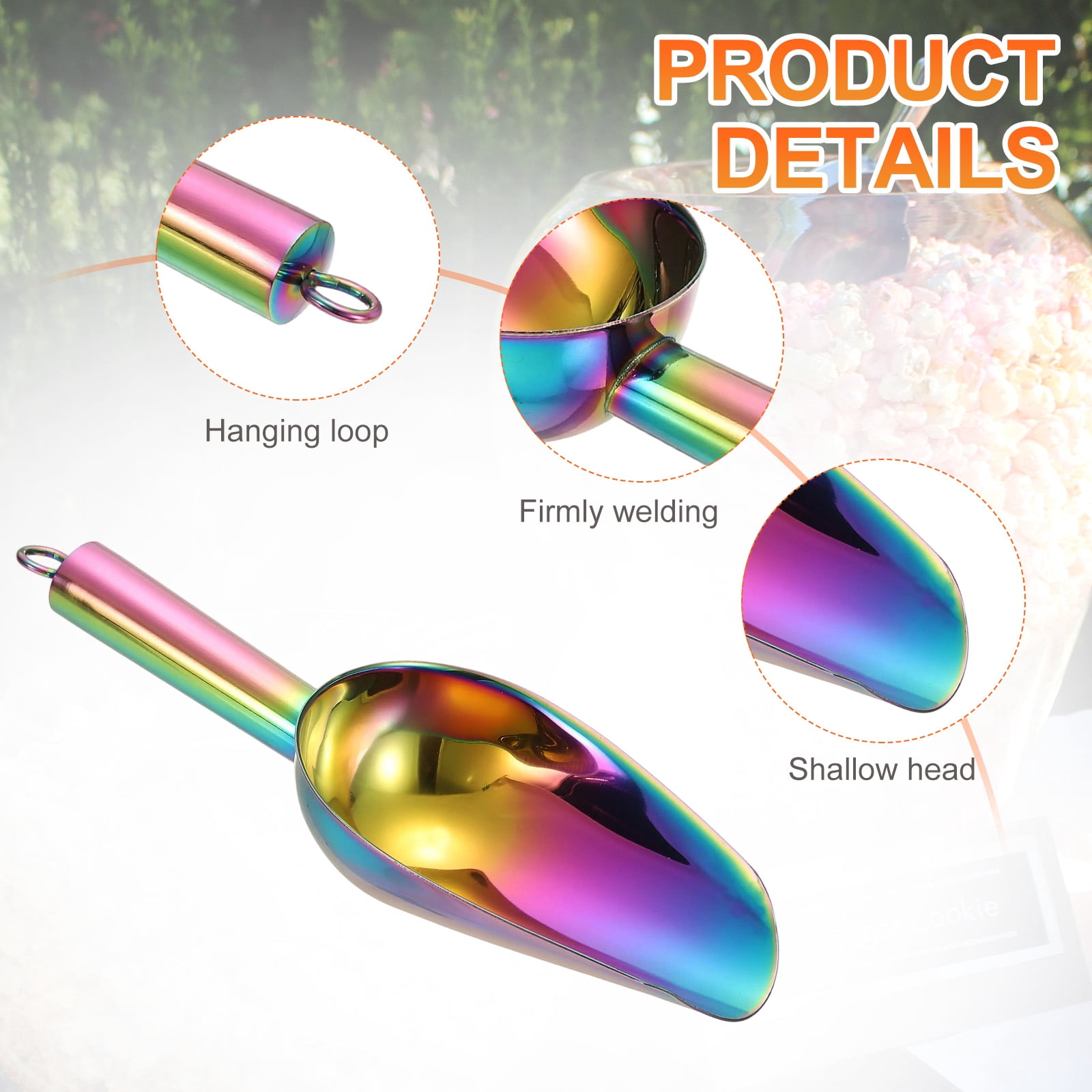 4pcs Metal Ice Scoop, 8.3 inch Stainless Steel Ice Scooper for Bar Use, Rainbow