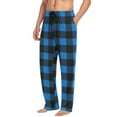 thumbnail image 5 of Cotton Mens PJ Pajama Pants Bottoms Waistband Sleepwear with Pockets Dark Blue and Glack Gingham, 5 of 7